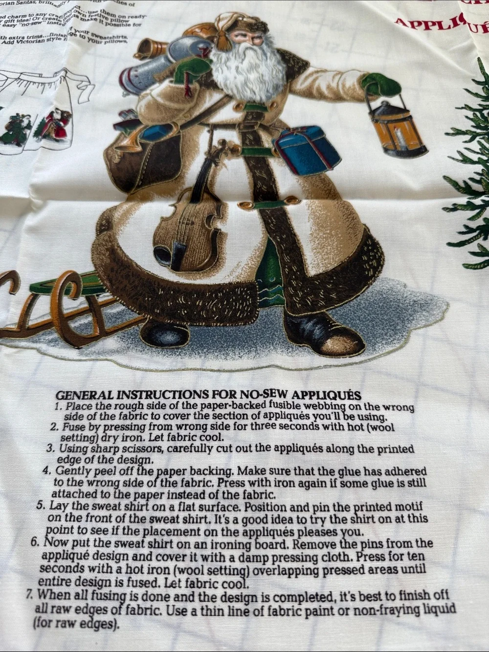 Vintage Olde Father Christmas Fabric Applique Panel Victorian Santa Uncut
